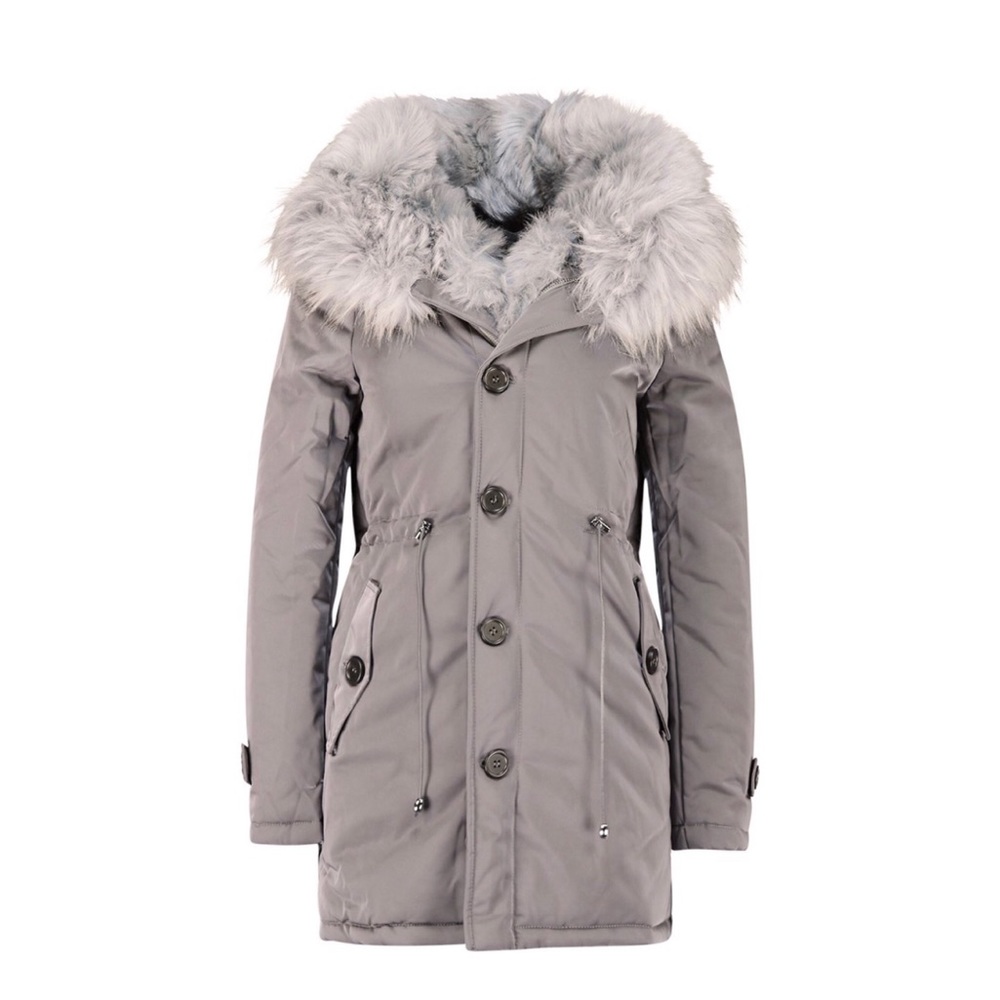 Grey Faux Fur Parka
